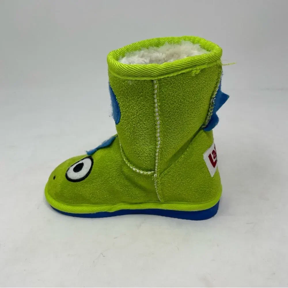 Lazy One Green Dinosaur Fur Lined Toasty Toez Slippers XS (6-7)